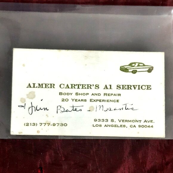 Vintage Business Card Almer Carter's A1 Service Black Mechanic Los Angeles - Picture 1 of 2